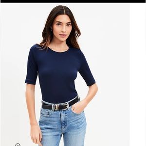 Ann Taylor Navy Elbow Sleeve Top